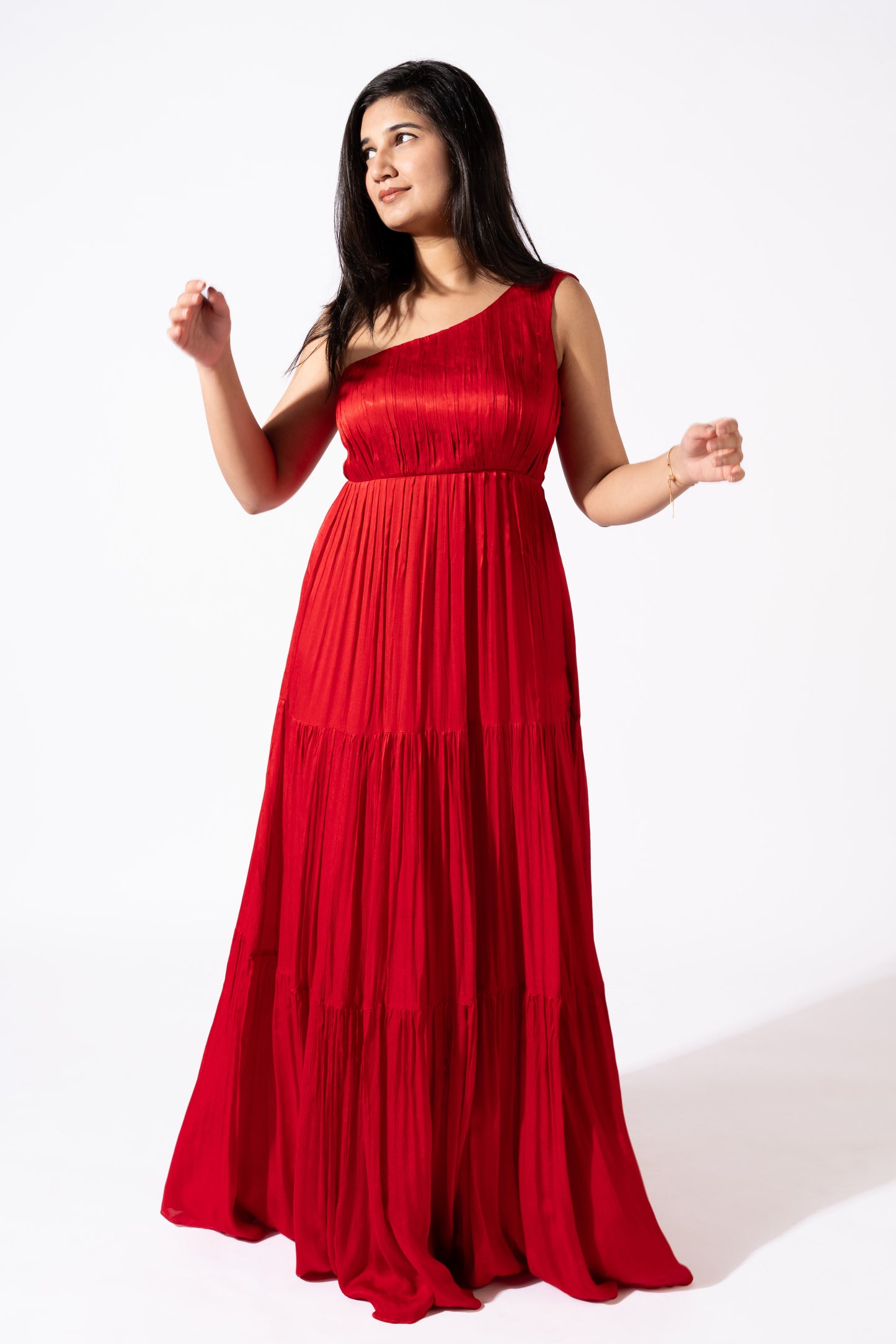 Red One-Shoulder Maxi Dress