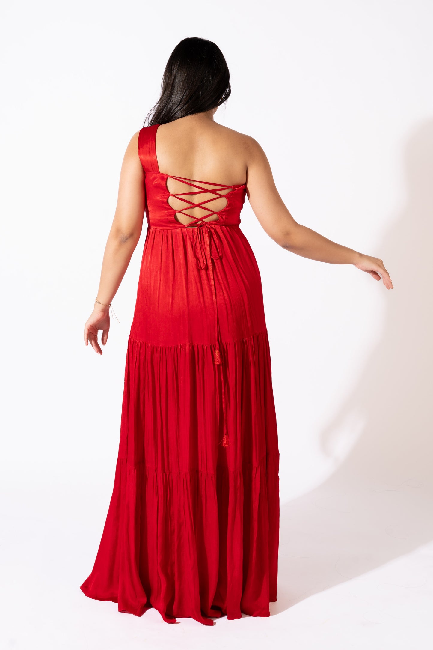 Red One-Shoulder Maxi Dress