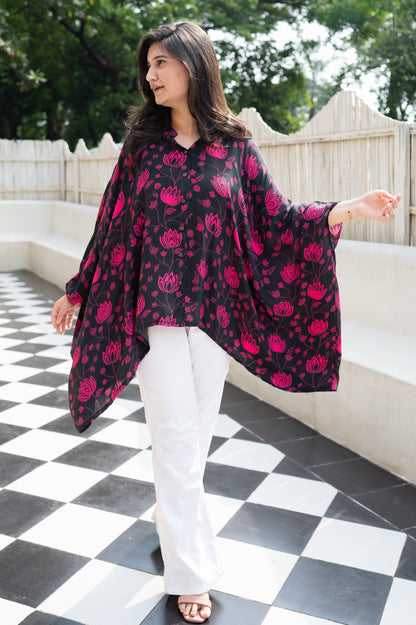 Black & Pink Floral Top