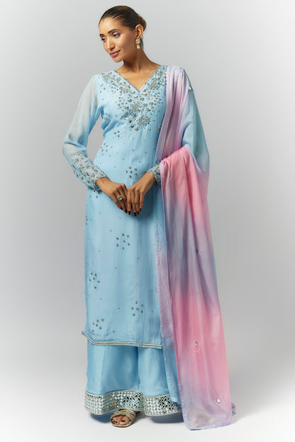 Ice Blue Organza Kurta Set