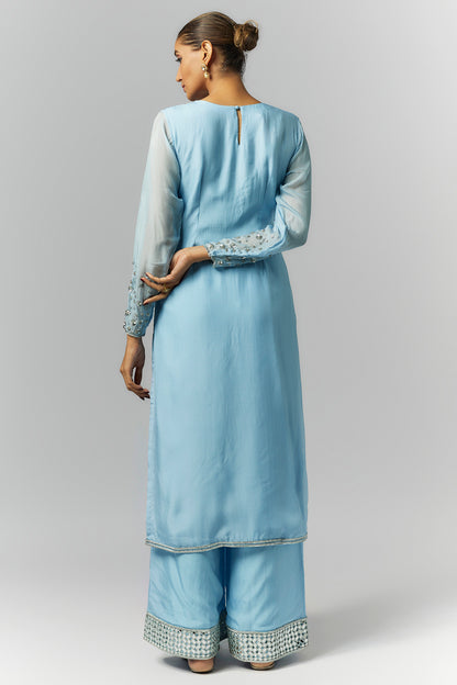 Ice Blue Organza Kurta Set