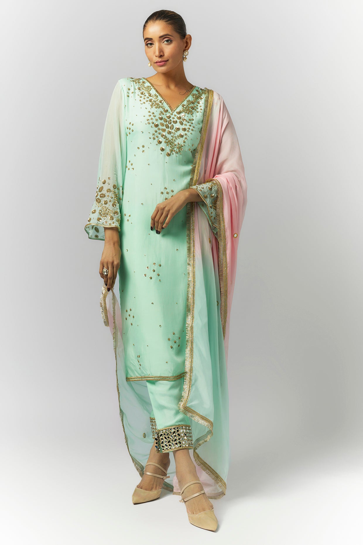 Mint Green Organza Kurta Set