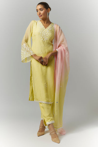Butter Yellow Organza Kurta Set