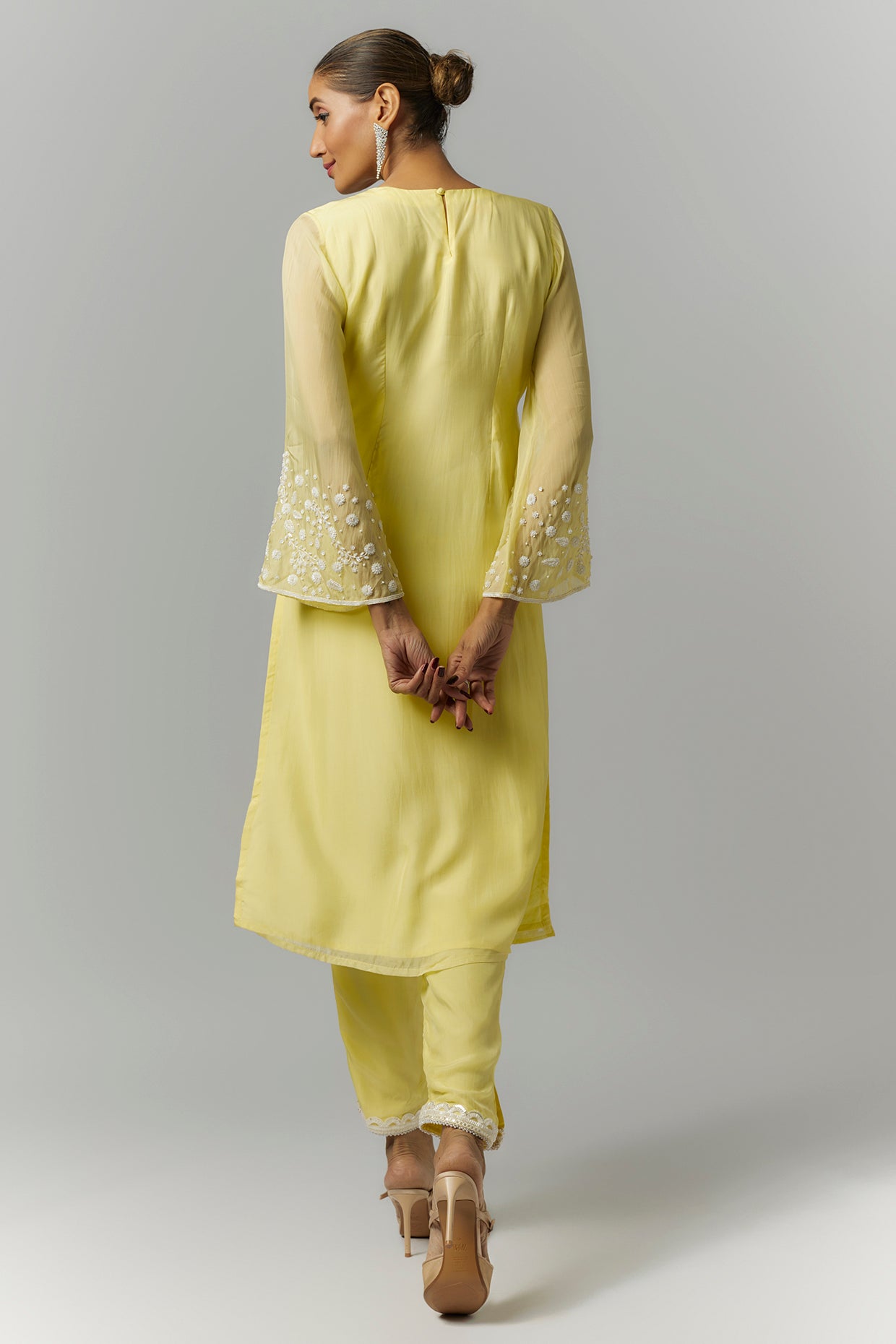 Butter Yellow Organza Kurta Set