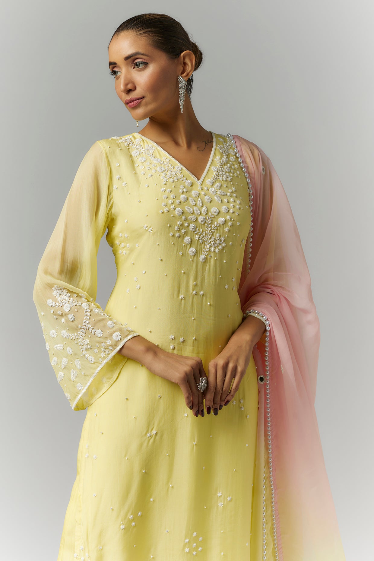 Butter Yellow Organza Kurta Set