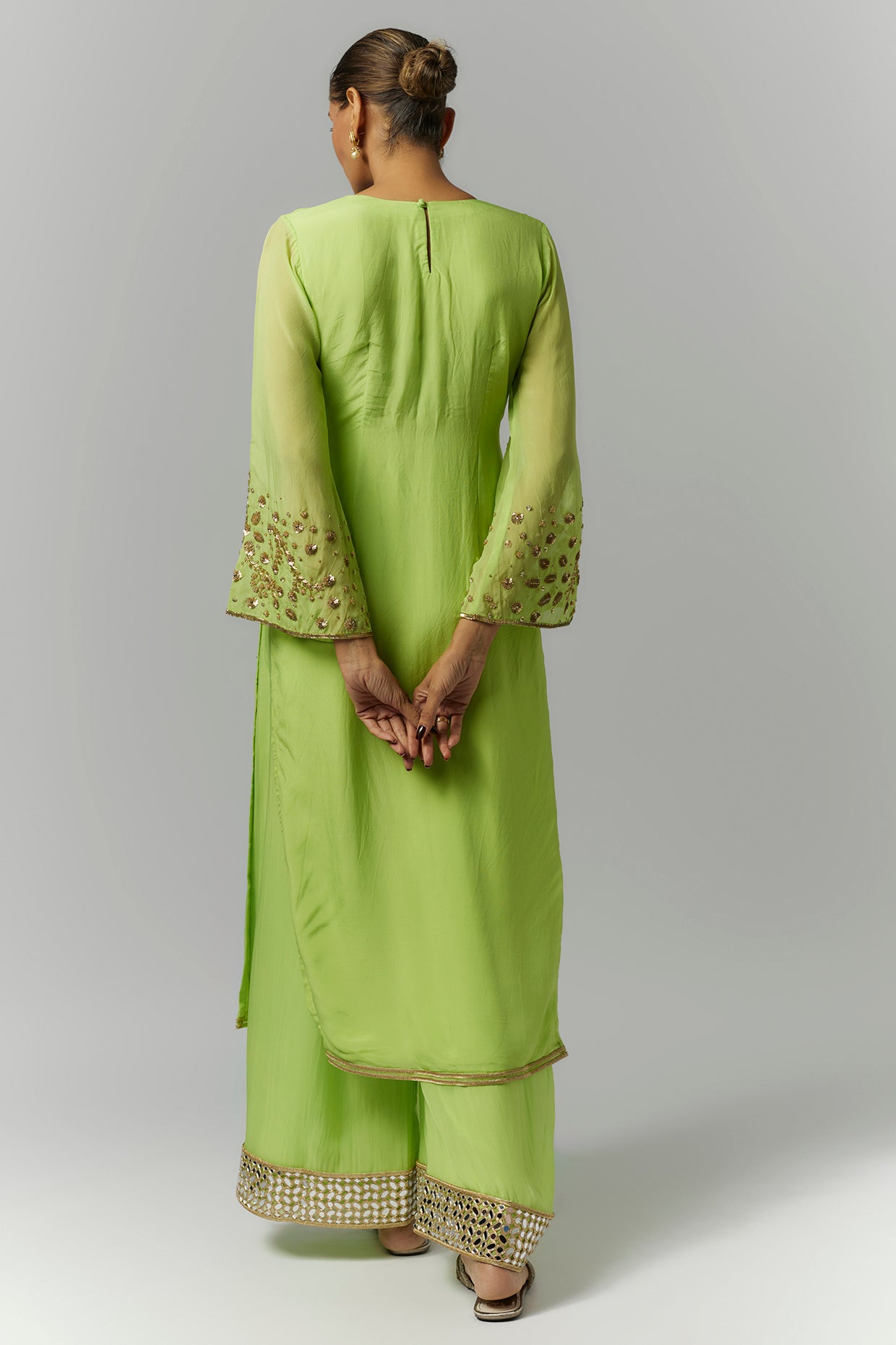 Parrot Green Organza Kurta Set