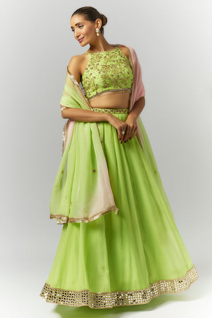 Parrot Green Lehenga Set