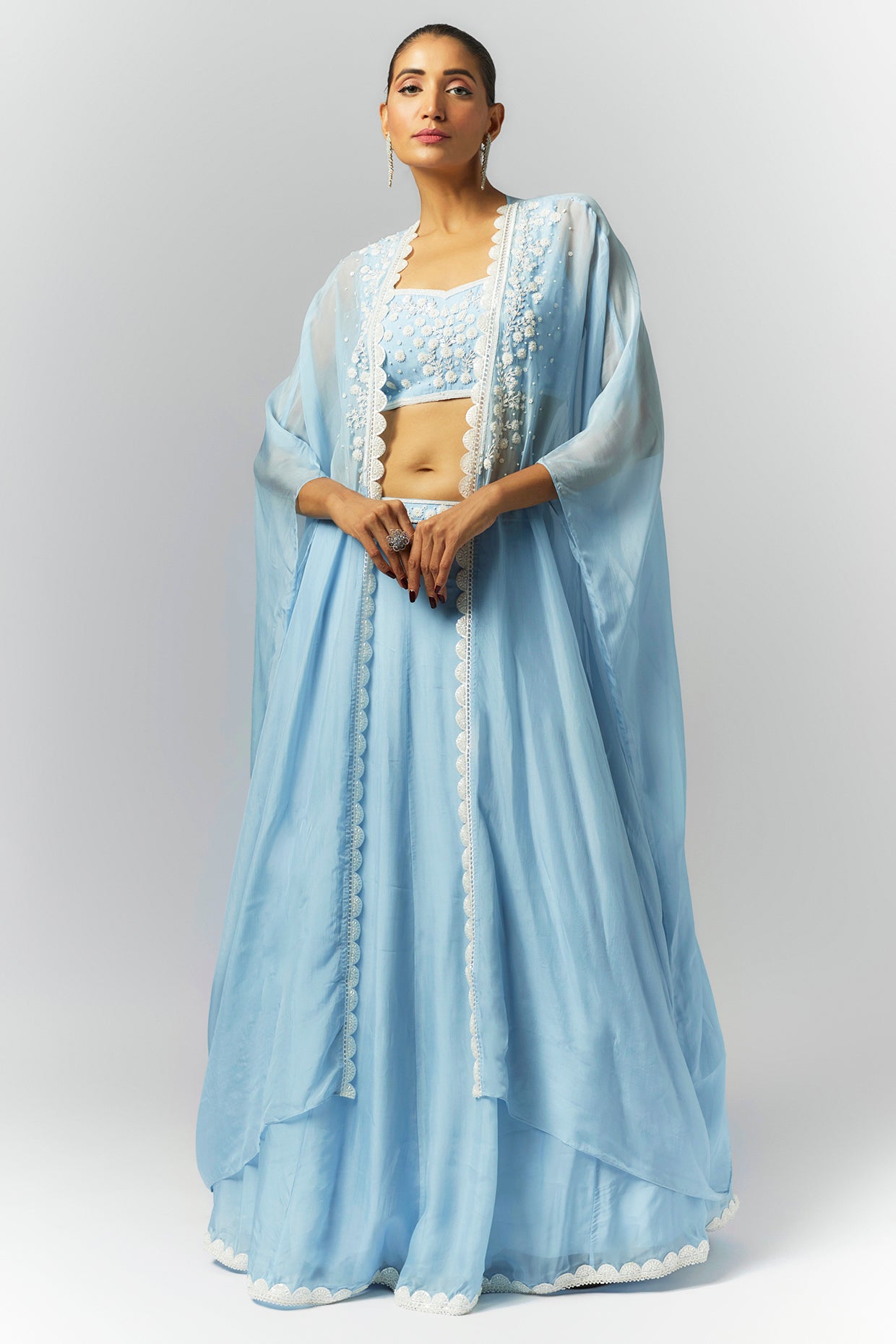 Ice Blue Cape Lehenga Set