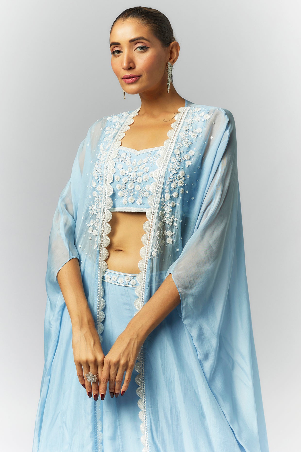 Ice Blue Cape Lehenga Set